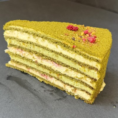 Pistachio Raspberry Honey Cake Slice